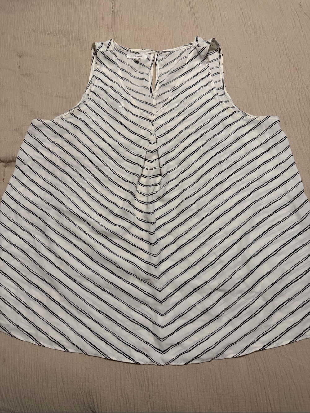 Maurices Sleeveless White & Black Striped Tank Top